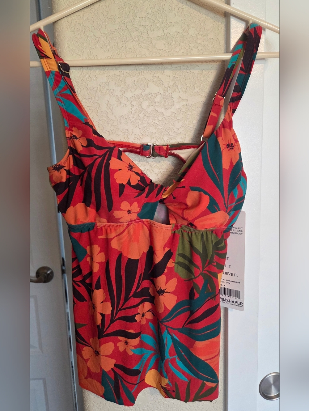 Tropical Red Floral Tankini Swim Top